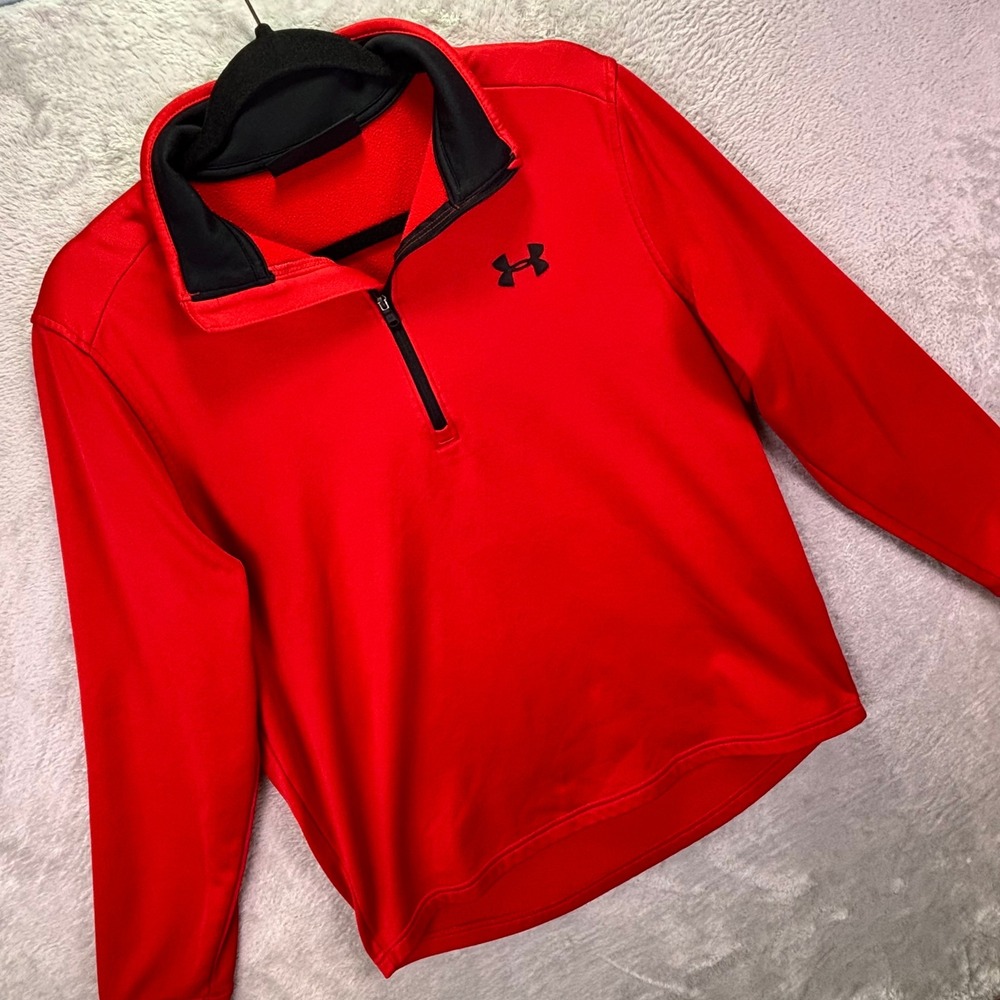 Under Armour Mens Pullover Medium Red ColdGear Quarter Zip Fleece 1320745